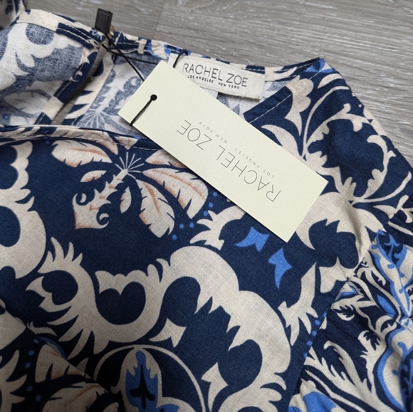 NWT Rachel Zoe Puff Sleeve Crop Top Elastic Hem Blue Batik Floral size M - Picture 7 of 11